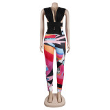 Women Sexy Halter Neck Top+ Print Trousers Two Piece
