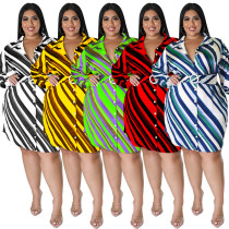 Robe chemise rayée à manches longues pour femmes de grande taille