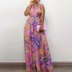 Plus Size Women African Print Halter Neck Beach Jumpsuit