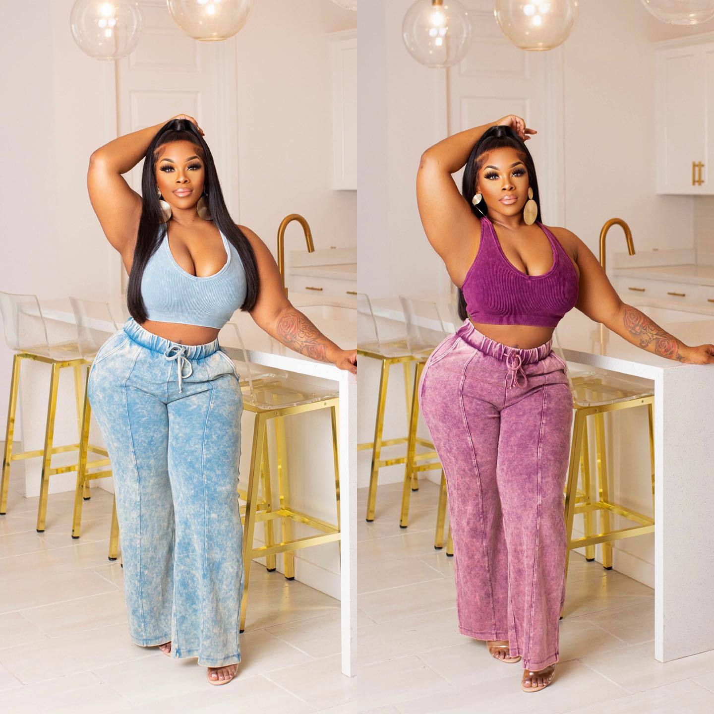 Casual The Print High Pocket Leg Elasticated Little Connection Women Pants Wide Loose Waist -