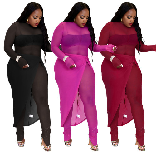 Frauen Sexy Mesh Jumpsuit + Split Rock Zweiteiler
