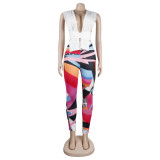 Women Sexy Halter Neck Top+ Print Trousers Two Piece
