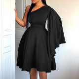 Damen Slash Shoulder Bell Bottom Sleeve Kleid Kleid