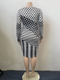 Plus Size Damen Langarm Print Figurbetontes Kleid