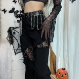 Frauen Herbst Gothic Punk Lace Patchwork Bell-Bottom-Hosen
