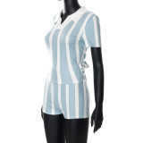 Damen-Casual-Set Farbblock bedrucktes Kurzarm-Umlegekragen-Hemd Lässiges zweiteiliges Hosen-Set