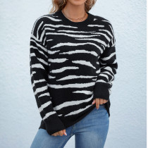Пуловер с круглым вырезом и принтом зебры, вязаная рубашка, осенне-зимний женский свитер