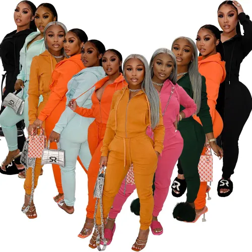 Women's Solid Color Casual Fashion Sports Suit Women's Autumn Winter Two Piece