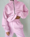 Herbst Winter Fashion Solid Fleece Zip Hoodies Sport Casual Damenanzug