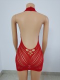 Damen-Dessous mit Ausschnitten, sexy Neckholder-Netz mit niedrigem Rücken, Nachtclubkleid