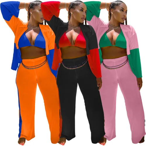 Women's Fall/Winter Fashion Patchwork Sexy Three-Piece Suit