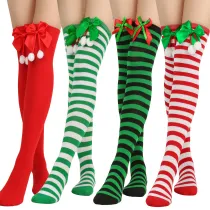 Christmas socks ball socks over the knee socks women's long tube festival Christmas striped stockings