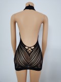 Damen-Dessous mit Ausschnitten, sexy Neckholder-Netz mit niedrigem Rücken, Nachtclubkleid