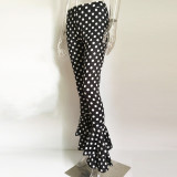 Womens Print Tight Fitting Ruffle Polka Dot Tight Pants