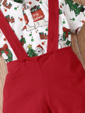 Zweiteiliges Hosenträger-Shorts-Set mit Weihnachtsmotiv für Jungen