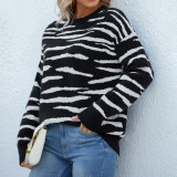 Round Neck pullover zebra print knitting shirt autumn winter women's sweater