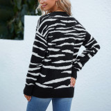Pullover mit Rundhalsausschnitt und Zebradruck, Strickhemd, Herbst-Winter-Damenpullover