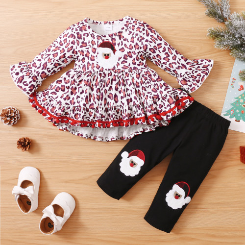 Детская рождественская рубашка и штаны с принтом Санта-Клауса для девочек, комплект из двух предметов