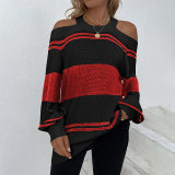 Fall/Winter Halter Neck Leaky Shoulder Sexy knitting Shirt Striped Sweater Women