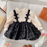 Mädchen Kleid 0-5 Jahre alt Baby Herbst Kleidung Kinder stricken gefälschte zweiteilige Prinzessin Kleid Baby Herbst Kleidung