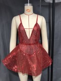 Sexy Pailletten-Patchwork-Mode-Club-Kleid mit V-Ausschnitt