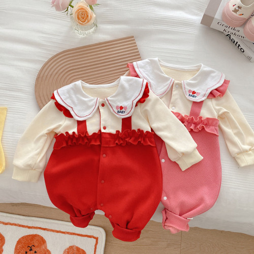 赤ちゃん Girlcute ジャンプスーツ 0-2 歳の秋の赤ちゃんピーターパン襟プリンセスロンパースフェイクツーピースロンパース