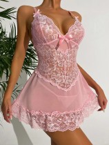 Sexy Pink Lace Strap Night Dress Babydoll Lencería