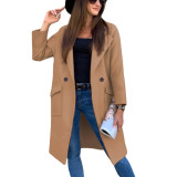 Herbst/Winter Einfarbiger Mantel mit langen Ärmeln und Umlegekragen und Knopftaschen