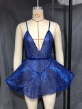 Sexy Pailletten-Patchwork-Mode-Club-Kleid mit V-Ausschnitt