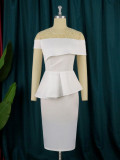 Plus Size Damen Vintage Lace Patchwork Elegant Rüschen Figurbetontes Kleid