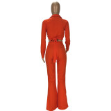 Women Cross Lace-Up Long Sleeve Crop Top+ Slit Pants Two Piece Suits
