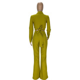 Kadın Çapraz Bağcıklı Uzun Kollu Kırpma Üst + Yarık Pantolon İki Parça Takım Elbise