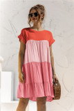 Frauen Sommer Colorblock lockeres kurzärmliges Kleid