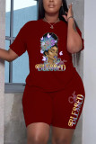 Bedrucktes Kurzarm-T-Shirt mit Rundhalsausschnitt für Damen in Übergröße + zweiteiliges Set mit Shorts