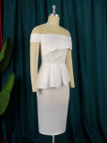 Plus Size Damen Vintage Lace Patchwork Elegant Rüschen Figurbetontes Kleid