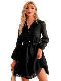Women autumn and winter long sleeve solid color check dress