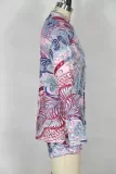Damenmode Vintage Print Blazer + Shorts Zweiteiliges Set