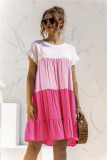 Frauen Sommer Colorblock lockeres kurzärmliges Kleid