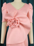 Plus Size Damen Elegantes figurbetontes Kleid mit 3D-Blumen