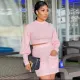 Women Fall Round Neck Long Sleeve Top+ Pocket Skirt Two Piece