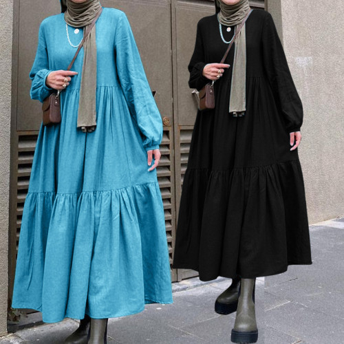 Büyük Beden Kadın Sonbahar/Kış Gevşek Uzun Kollu Elbise