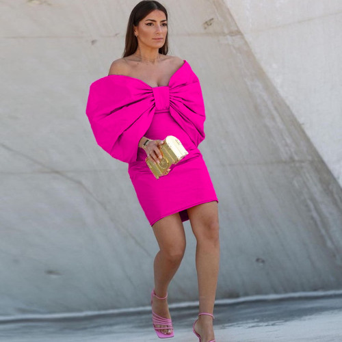 Kadın Modası Seksi 3D Yay Resmi Parti Bodycon Elbise