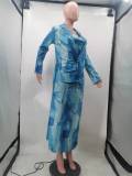 Женская юбка с принтом и принтом, свободная юбка с разрезом + костюм, комплект из двух предметов