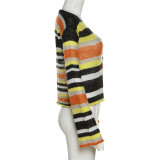 Women Fall Casual Striped Long Sleeve Loose Knitting Top