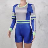 Dames jumpsuit met contrasterende lange mouwen sportshorts