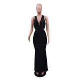 Mode V-Ausschnitt Sexy Pailletten eng anliegendes Party-Abend, figurbetontes Kleid