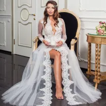 Summer White See-Through Deep V Net Mesh Dress