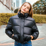 Autumn and winter leather jacket women Stand Collar short warm clothing