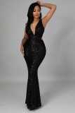 Fashion V Neck Sexy Sequin Tight Fitting Party Evening Bodycon Dress