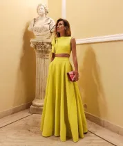 Elegant Single Short sleeve Crop Top Big Wwing Skirt Two-piece Set